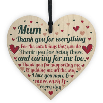 B&Q -  Cute Mothers Day Gift Wooden Heart Thank You Gift For Mum Daughter Son Gifts Keepsake Plaque