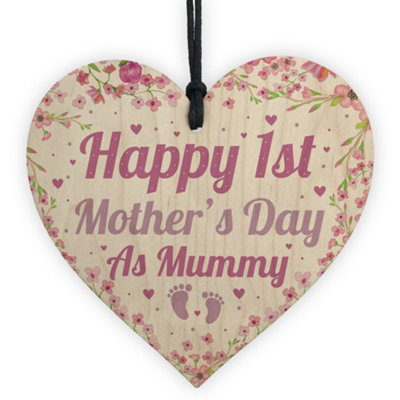 Red Ocean First Mothers Day Gift 1St Mothers Day Card Wooden Heart Mummy Gift Mum Gift Keepsake Plaque from B&Q