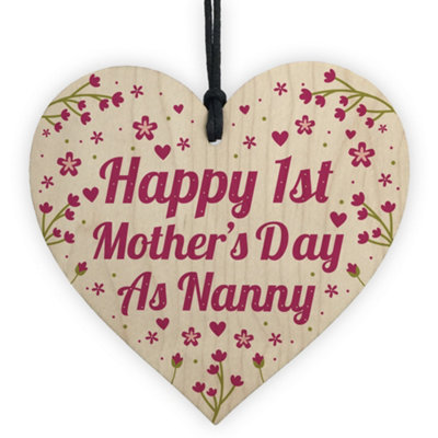 Red Ocean First Mothers Day Gift 1St Mothers Day Card Wooden Heart Nanny Gift Nan Gift Keepsake Plaque from B&Q