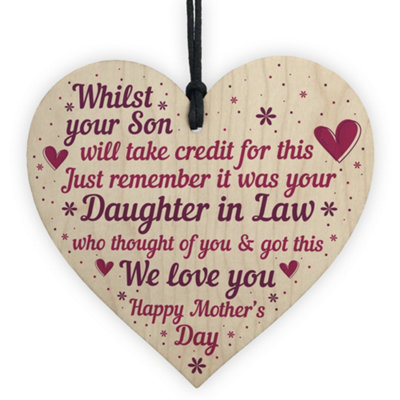 Red Ocean Funny Humour Mothers Day Card In Laws Mother's Day Gift Son Daughter Wooden Heart Keepsake from B&Q