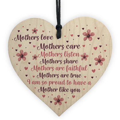 B&Q -  Mother's Day Gift Mother's Day Card Wooden Heart Gift For Mum Daughter Son Gifts Keepsake