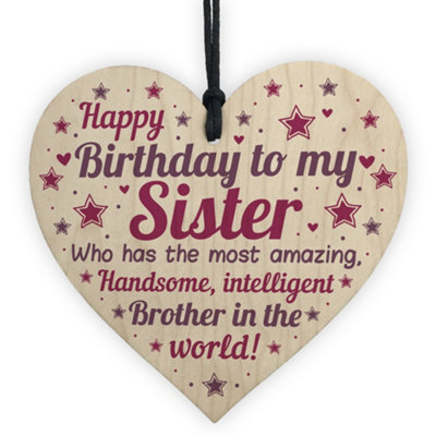 Red Ocean Funny Sister Birthday Gifts Sister Birthday Card Wooden Heart Brother Gift Family Plaque Keepsake from B&Q