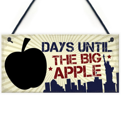 Red Ocean Chalkboard Holiday Countdown Days Until New York Big Apple America Hanging Plaque Sign from B&Q