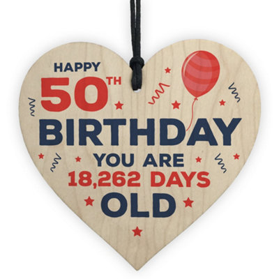 Red Ocean Happy 50Th Birthday Funny Novelty Wooden Heart Birthday Gift For Friend Him Her from B&Q