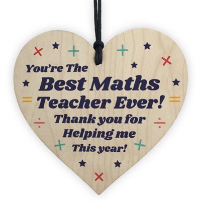 B&Q -  Best Maths Teacher Gift Wooden Heart Thank You Gift Leaving School Nursery Gift