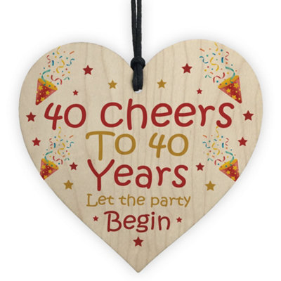 Red Ocean 40Th Birthday Gifts 40 Cheers To 40 Years Novelty Gift For Him Her Wooden Heart from B&Q