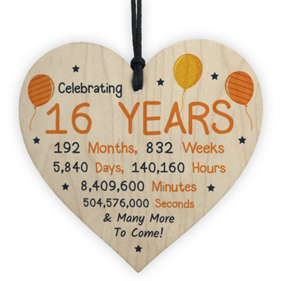 Red Ocean 16Th Birthday Novelty Wooden Heart Gift For Son Daughter Brother Sister Friend