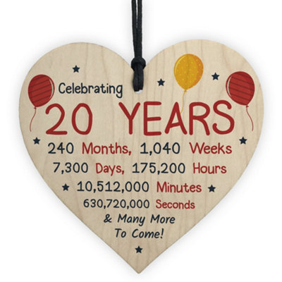 Red Ocean 20Th Birthday Novelty Wooden Heart Gift For Son Daughter Brother Sister Friend from B&Q