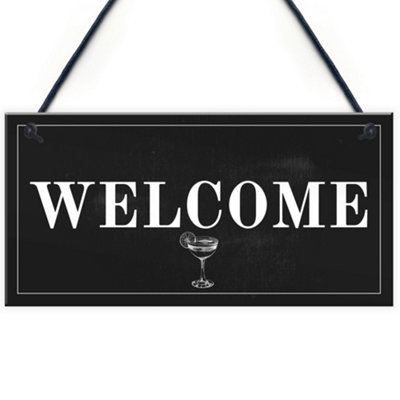 Red Ocean Shabby Chic Welcome Sign To Home Bar Pub Plaque Garden Summerhouse Sign from B&Q