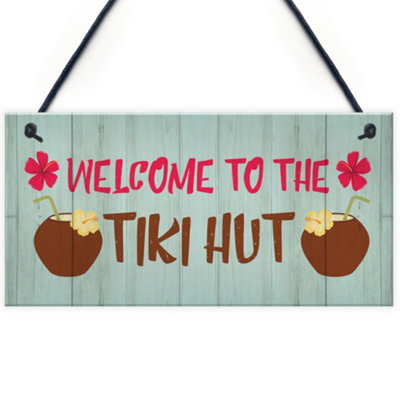 Red Ocean Tiki Hut Welcome Sign Novelty Home Bar Decor Signs Garden Signs Bar Plaques from B&Q