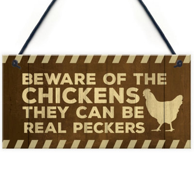 Red Ocean Beware Of The Chickens Sign Funny Chicken Coop Sign Home Plaque Family Gift from B&Q