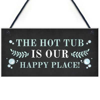 Red Ocean Hot Tub Sign Happy Place Plaque Hanging Garden Summerhouse Sign Home Decor from B&Q