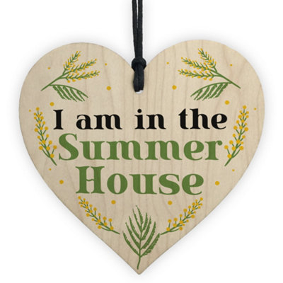 Red Ocean I Am In The Summerhouse Sign Hanging Door Sign Wood Heart Garden Shed Sign Home Decor Gift from B&Q
