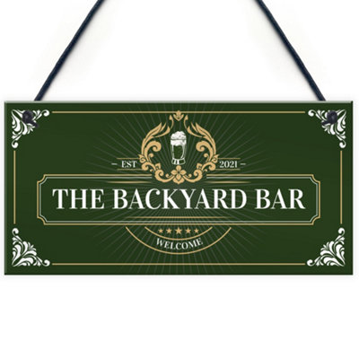 Red Ocean Backyard Bar Hanging Welcome Garden Sign Home Bar Garden Decor Sign from B&Q