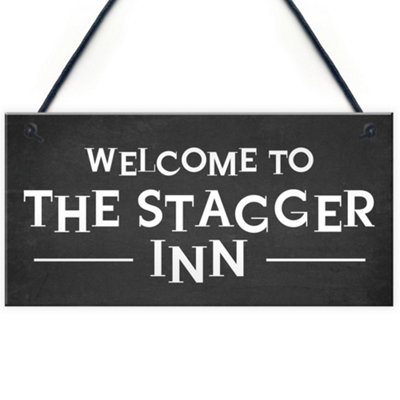 Red Ocean Funny Humour Home Bar Sign Stagger Inn Man Cave Pub Garage Plaque from B&Q