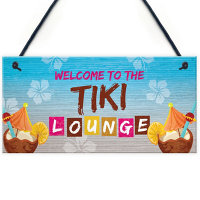 Red Ocean The Tiki Lounge Novelty Home Bar Sign Hanging Garden Bar Decor Tropical Signs from B&Q