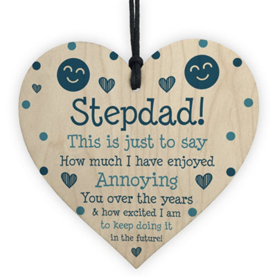B&Q -  Funny Joke Step Dad Gift For Fathers Day Birthday Wood Heart Humorous Gift For Him