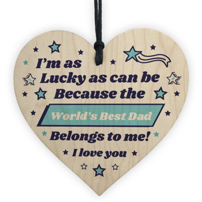 B&Q -  Worlds Best Dad Gift For Birthday Fathers Day Wooden Heart Thank You Gift
