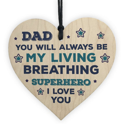 B&Q -  Superhero Dad Wooden Heart Gift For Birthday Fathers Day Novelty Gift For Dad Gift For Him