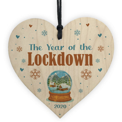 Red Ocean Christmas Tree Decoration Lockdown Memory Gift Wood Heart Christmas Bauble Keepsake from B&Q