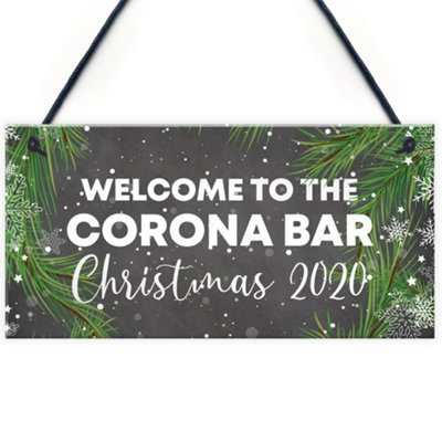Red Ocean Welcome To The Corona Bar Sign Home Christmas Decor Home Bar Sign Lockdown Gift from B&Q