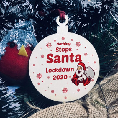 Red Ocean Funny Lockdown Christmas Bauble Wood Tree Decoration Quarantine Gift Keepsake from B&Q