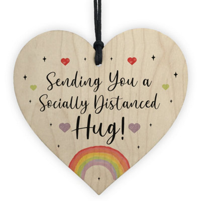 Red Ocean Sending You A Socially Distanced Hug Wood Heart Best Friend Birthday Christmas Gift from B&Q