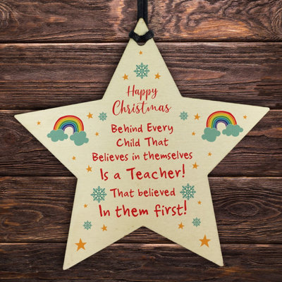 B&Q -  Thank You Gift For Teacher Wooden Star Christmas Gift From Child Student Keepsake