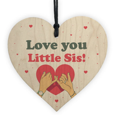 Red Ocean Little Sister Gift Wood Heart Birthday Christmas Gift For Sister Love Plaque Keepsake from B&Q