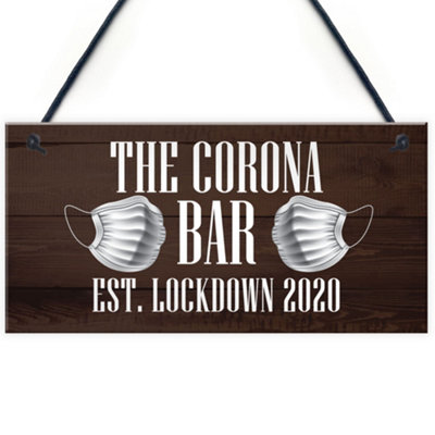 Red Ocean The Corona Bar Lockdown Sign Novelty Bar Hanging Sign Man Cave Gift For Him from B&Q