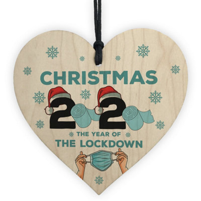 Red Ocean Lockdown Christmas Tree Hanging Decoration Wooden Heart Family Gift Keepsake from B&Q