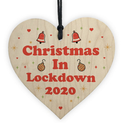 Red Ocean Christmas In Lockdown Wooden Heart Bauble Christmas Tree Decoration Keepsake from B&Q