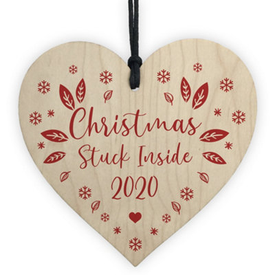 Red Ocean Christmas Tree Decoration Wooden Heart Bauble Lockdown Quarantine Gift Keepsake from B&Q