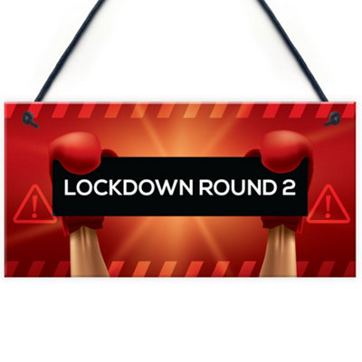 Red Ocean Lockdown Gift Round 2 Funny Bar Sign Garden Man Cave Garage Plaque Family Gift from B&Q