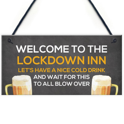 Red Ocean Lockdown Inn Funny Home Bar Sign Man Cave Garage Door Sign Gift from B&Q