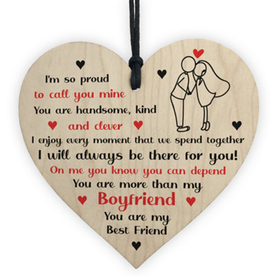 B&Q -  Gift For Boyfriend Anniversary Valentines Day Gift For Him Wooden Heart Keepsake