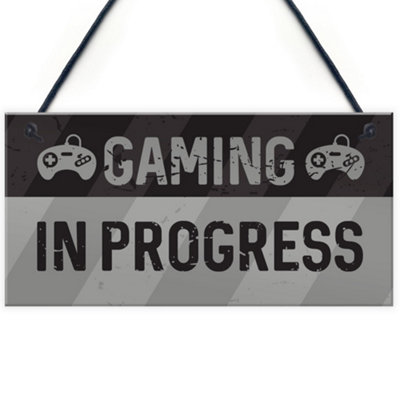 Red Ocean Novelty Gaming In Progress Sign For Boys Bedroom Man Cave Gamer Gift For Son from B&Q