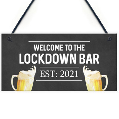 Red Ocean Lockdown Bar Welcome Sign 2021 Home Bar Plaque Man Cave Pub Gift from B&Q