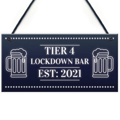 Red Ocean Tier 4 Lockdown Bar Sign Home Bar Man Cave Bar Pub Plaque Gift from B&Q