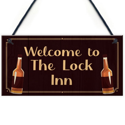Red Ocean Welcome To The Lock Inn Sign Home Bar Man Cave Plaque Lockdown Gift Gift from B&Q