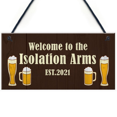 Red Ocean The Isolation Arms Funny Home Bar Sign Man Cave Plaque Lockdown Gift from B&Q