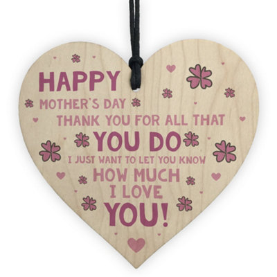 B&Q -  Cute Mothers Day Gift For Mum Nan Grandma Nanny Wooden Heart Gift For Her