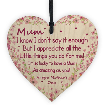 B&Q -  Mothers Day Gift For Mum Wooden Heart Gift For Her From Daughter Son Keepsake