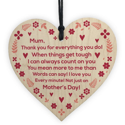 Red Ocean Mothers Day Thank You Gift Wooden Heart Mother's Day Gift For Mum Keepsake Gift For Her from B&Q
