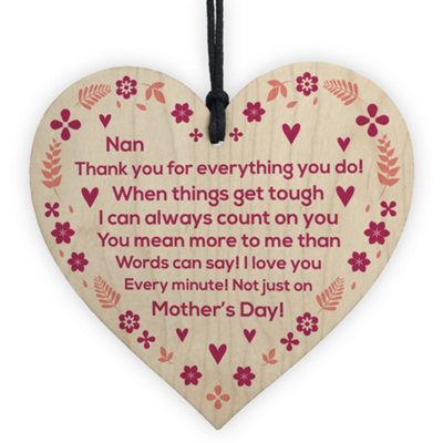 Red Ocean Mothers Day Gift For Nan Wood Heart Thank You Gift For Nan Mother's Day Gifts For Her from B&Q