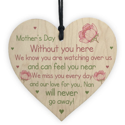 Red Ocean Mothers Day Memorial Plaque For Nan Wooden Heart Mother's Day Sign For Nan from B&Q