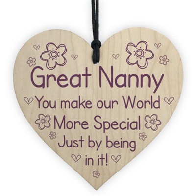 Red Ocean Great Nanny Gift For Birthday Mothers Day Wood Heart Thank You Grandparent Gift from B&Q