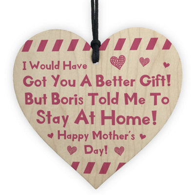 Red Ocean Funny Lockdown Mothers Day Gift For Mum Wood Heart Gift From Daughter Son from B&Q