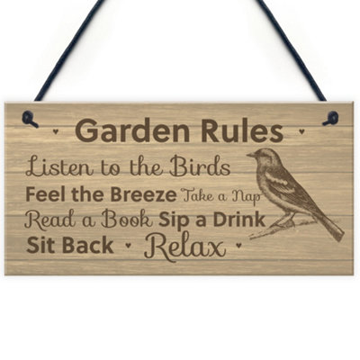 Red Ocean Garden Rules Sign Shabby Chic Garden Summerhouse Shed Sign Friendship Gift from B&Q