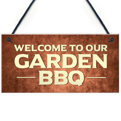 Red Ocean Bbq Barbecue Sign For Garden Novelty Garden Signs And Plaques Welcome Signs from B&Q